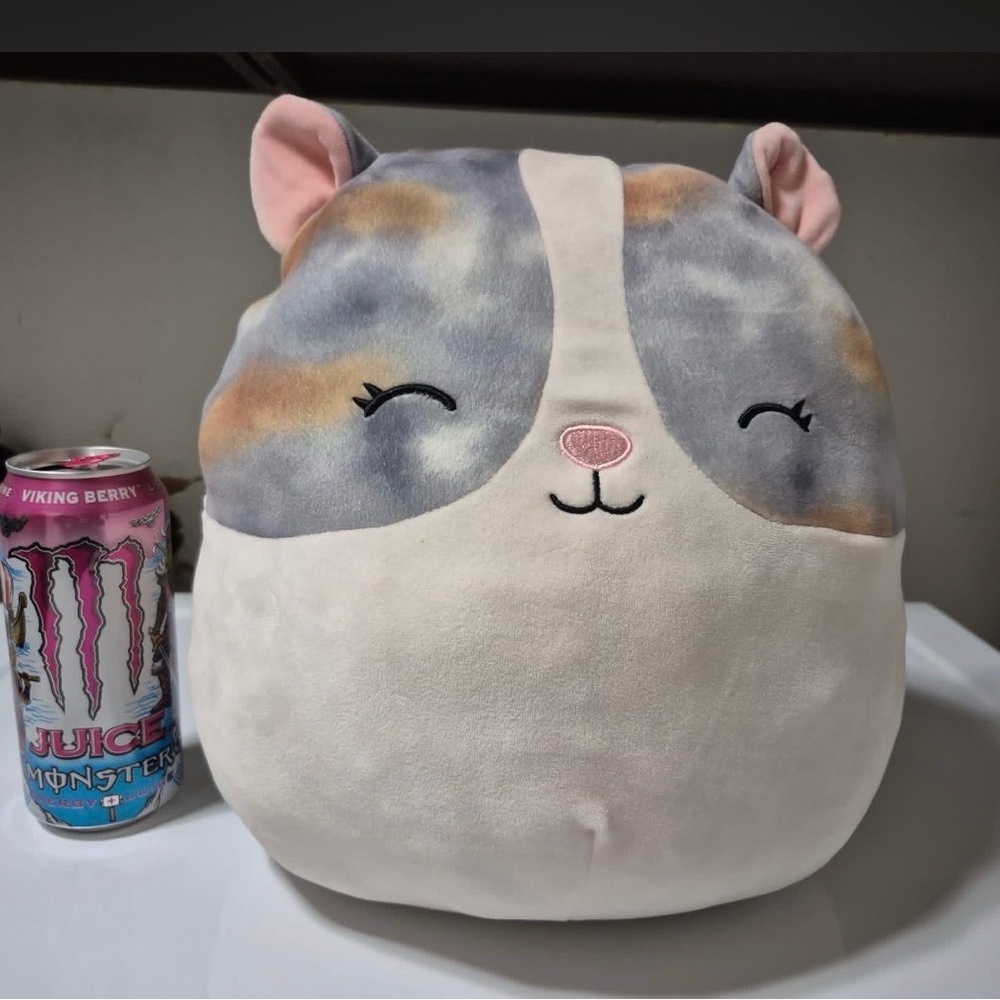 Squish mellow Plush Cat Pillow - Soft Cream & Gray with Pastel Accents